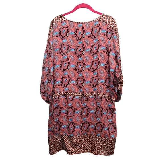 dina be Roomy Orange Black Paisley Pattern Dress - L - Picture 3 of 6